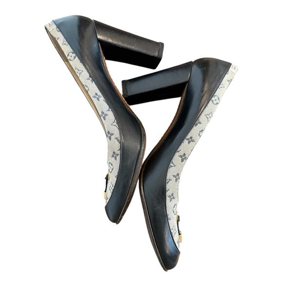 Louis Vuitton Navy canvas leather monogram heels size 40 no box, dustbag Rare! - Picture 7 of 16